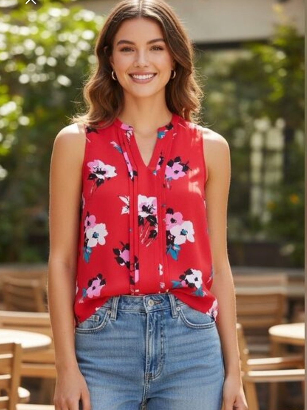 41 Hawthorn Red Floral Sleeveless V-Neck Camisole